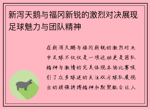 新泻天鹅与福冈新锐的激烈对决展现足球魅力与团队精神